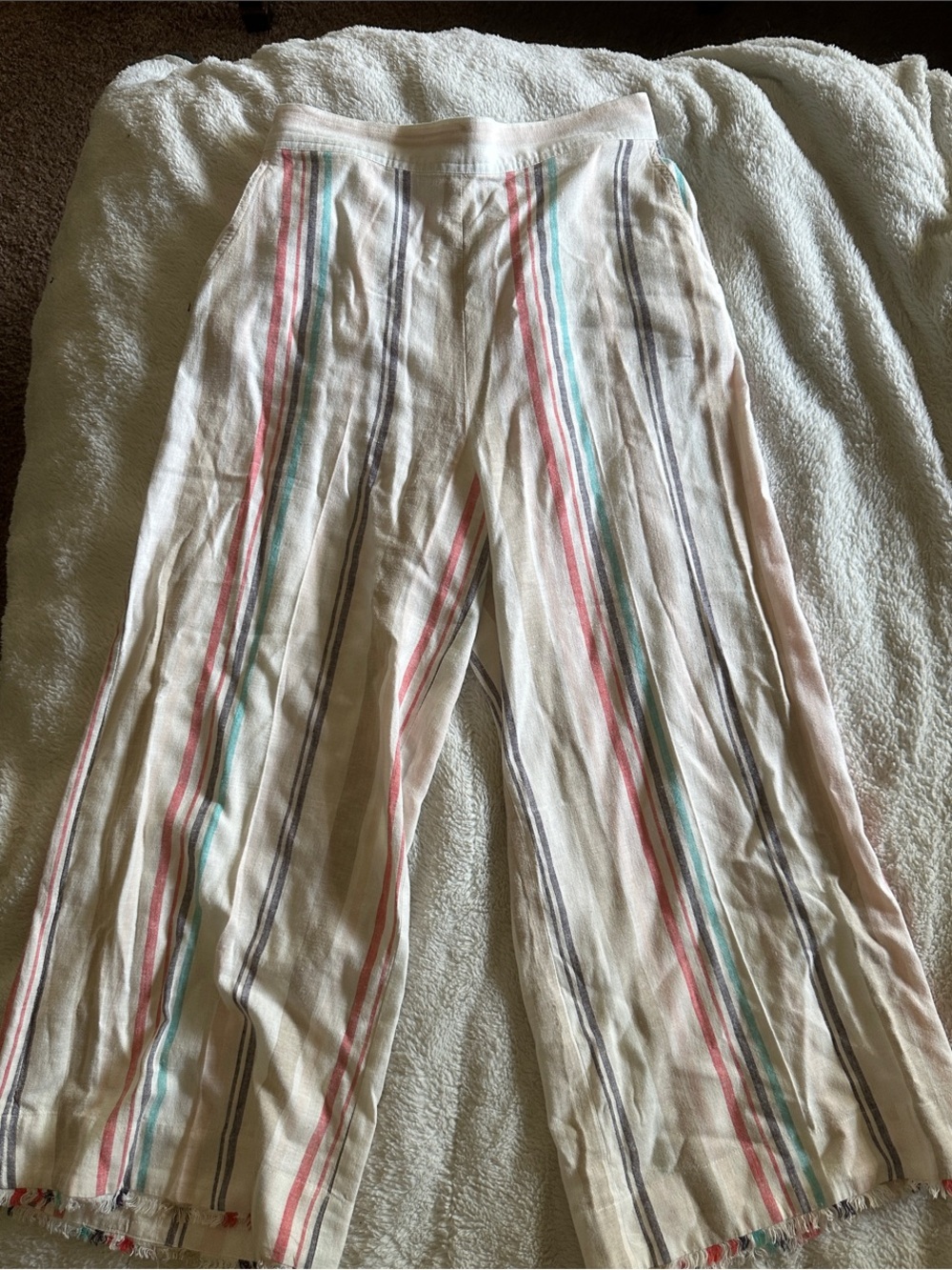 cloth & stone Cream Wide-Leg Striped Capris with Multi Color Stripes